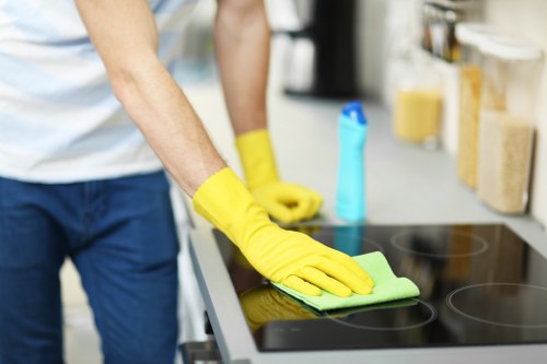 Expert carpet cleaner in Greenwich treating high-traffic commercial carpet